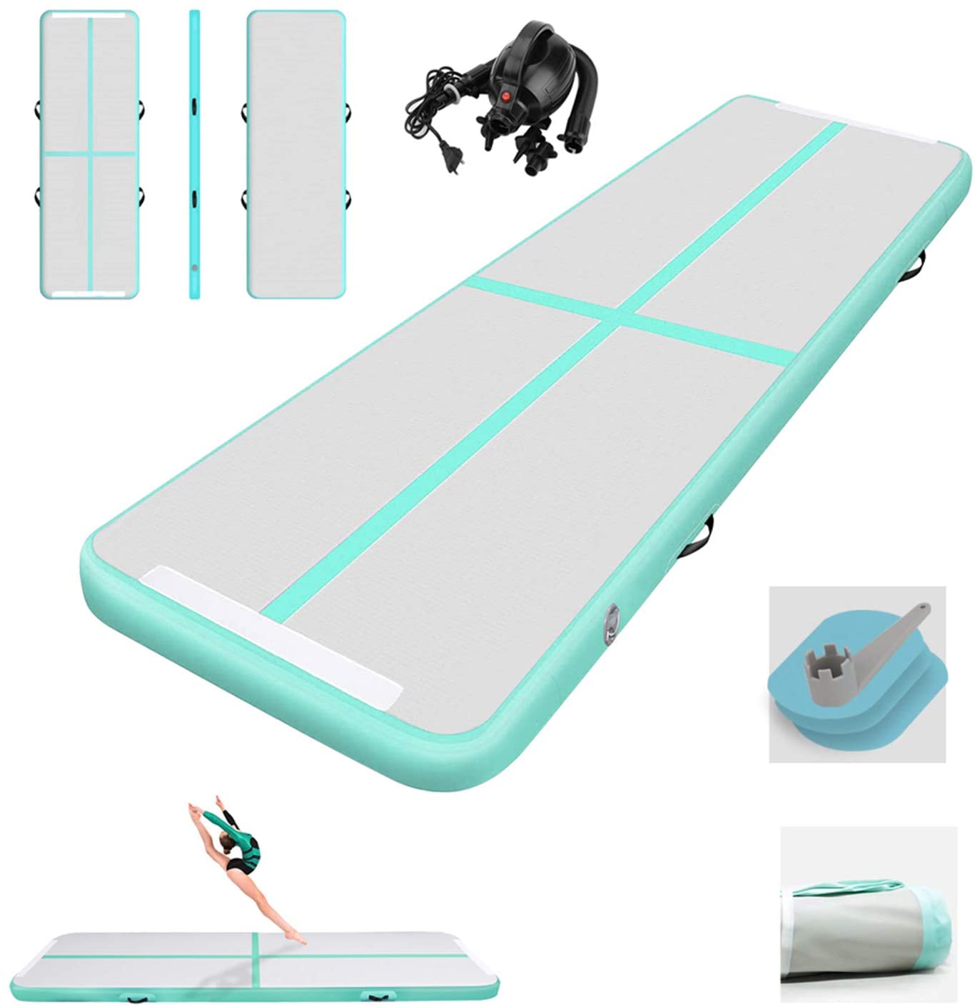 Hengda Aufblasbare Gymnastik Tumbling Matte 300*100cm, Blau, Rosa, Grün