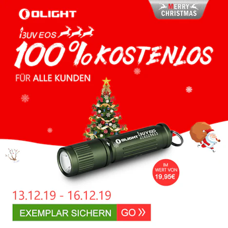Kostenlose Olight I3E Taschenlampe für Alle Kunden vom 13.12 bis zum 16.12