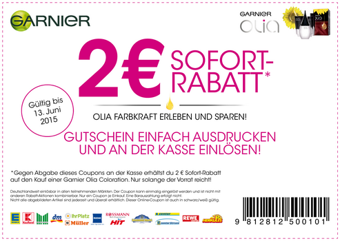 2€ Rabatt-Coupon für Garnier Olia Coloration downloaden