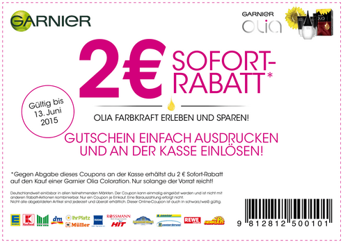 2€ Rabatt-Coupon für Garnier Olia Coloration downloaden