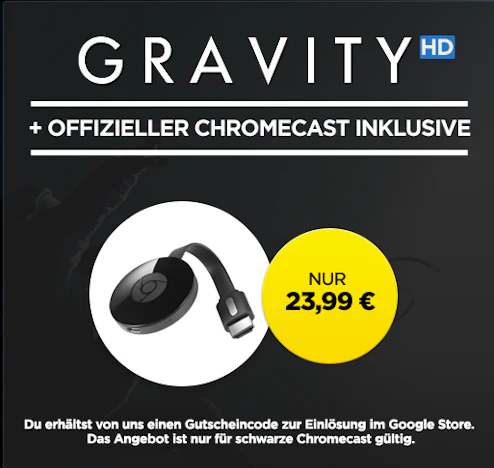 Google Chromecast 2 + Gravity im HD-Stream für 24€
