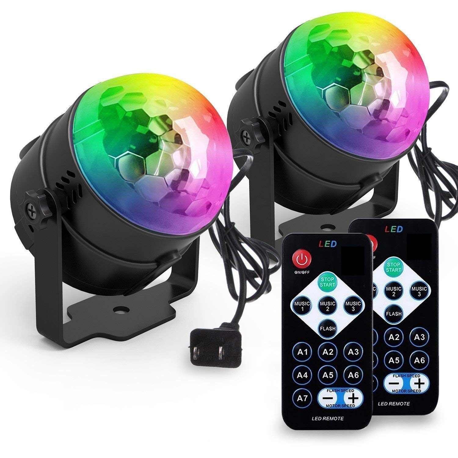 ACCEWIT Mini LED Disco Lichteffekte Partylicht Bühnenbeleuchtung 7 Farbe RGB Bühnenlicht mit der Fernbedienung 2 Pack