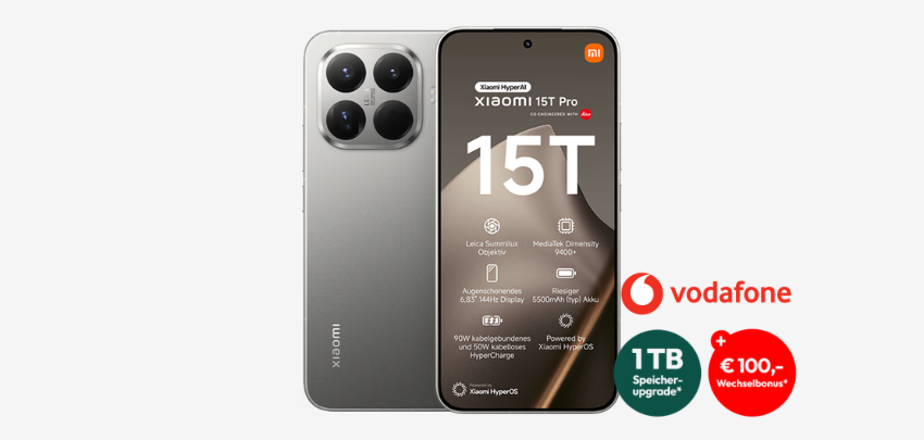 Effektiv GRATIS  🤯📱 Xiaomi 15T Pro (mit Speicherupgrade auf 1TB) im 50GB Vodafone-Tarif