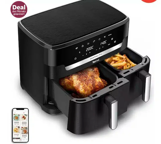 Heißluftfritteuse Dual Easy Fry XXL, 2 Schubladen mit gesamt 11L Kapazität, 7 Programme, MyTefal AppHeissluftfritteuse Doppelkammer, energie- & zeitsparend, EY9428 2700W Leistung 11l Kapazität bei OTTO