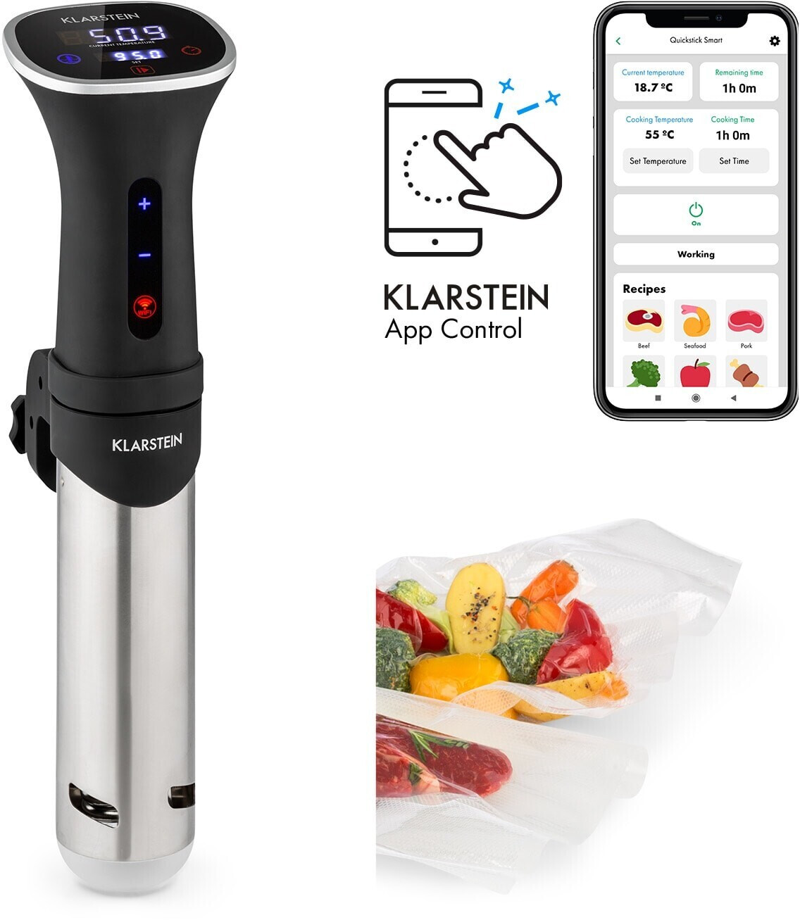 Klarstein Quickstick Smart Sous Vide Pumpe 3D Circulation 20-95 °C im Angebot: Nur 72,99€ statt 82,00€