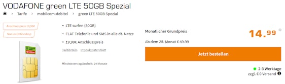 Wieder da! 🔥 Vodafone Allnet-Flat für 16€ im Monat – mit 50GB LTE und 100 Mbit/s