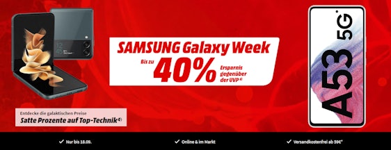 Bis zu 40% Rabatt! 🤩 Samsung Galaxy Week bei Media Markt - z.B. Galaxy A53 5G für 307€