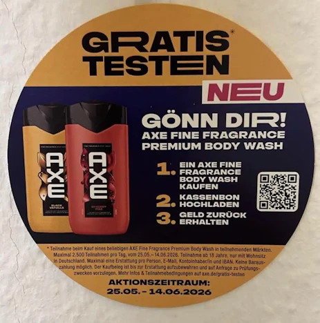 GRATIS TESTEN – AXE FINE FRAGRANCE PREMIUM BODY WASH (Cashback Aktion)