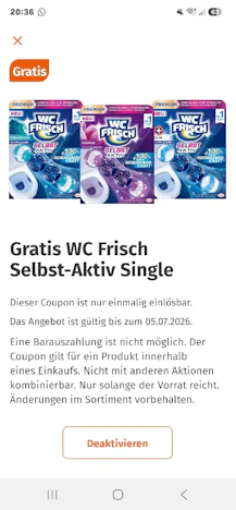 - WC Frisch selbst Activ Single - wieder gratis bei Müller ( so lange der Vorrat reicht ! )