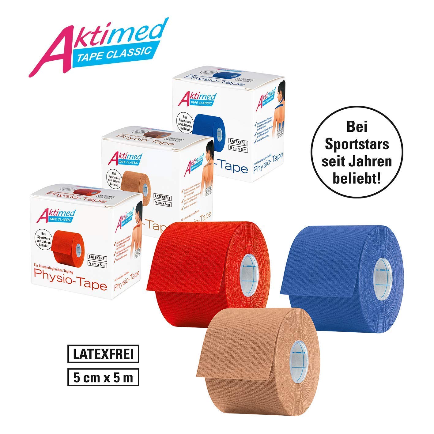 Physio-Tapes für kinesiologisches Taping | Kinesiologisches Tape | Hochelastisch | Atmungsaktiv &amp; hautfreundlich |Latexfrei | 5 cm x 5 m