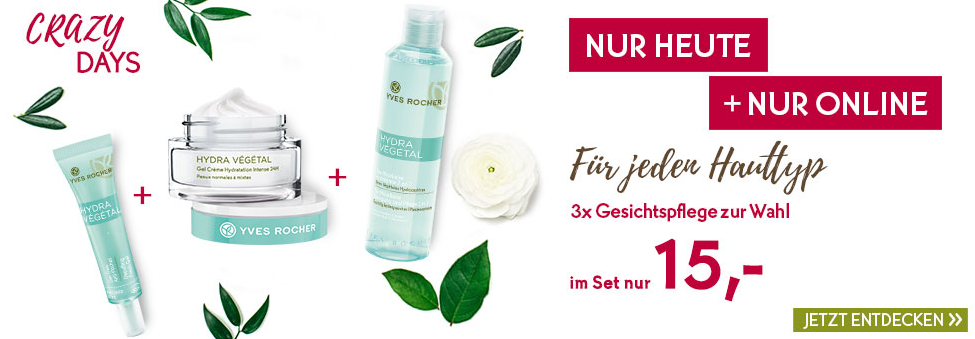 3 beliebige Gesichtspflegeprodukte für zusammen 19€ bei Yves Rocher - Crazy Days