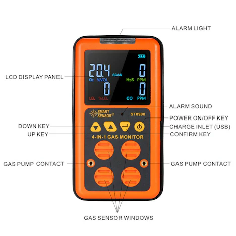 4in 1 LCD Gasdetektor H₂S und CO Überwachen Sie den Gas Tester