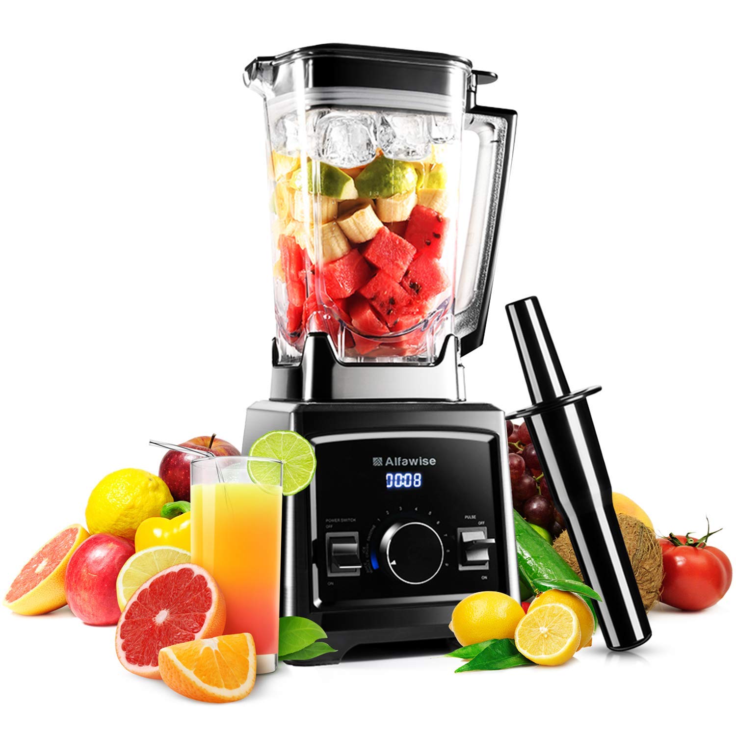 Alfawise Standmixer mit 30.000 U/Min, 2L/70 Unzen Kapazität, 8 Leistungsstarke Edelstahlklingen 