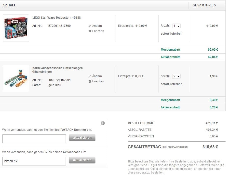 warenkorb galeria kaufkof