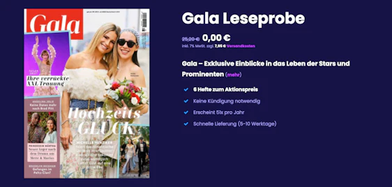 Nur 7,95€! 6 Ausgaben "GALA" kostenlos testen zzgl. Versand - kein Risiko