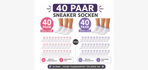 Socken-Vorrat aufstocken! 🧦 40 Paar Damen Sneaker-Socken nur 22€ 💸