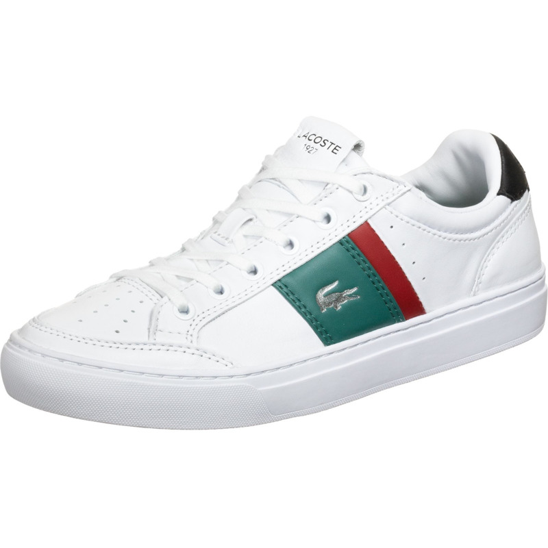 Lacoste Courtline Perforated Leather Trainers white/green 23% reduziert
