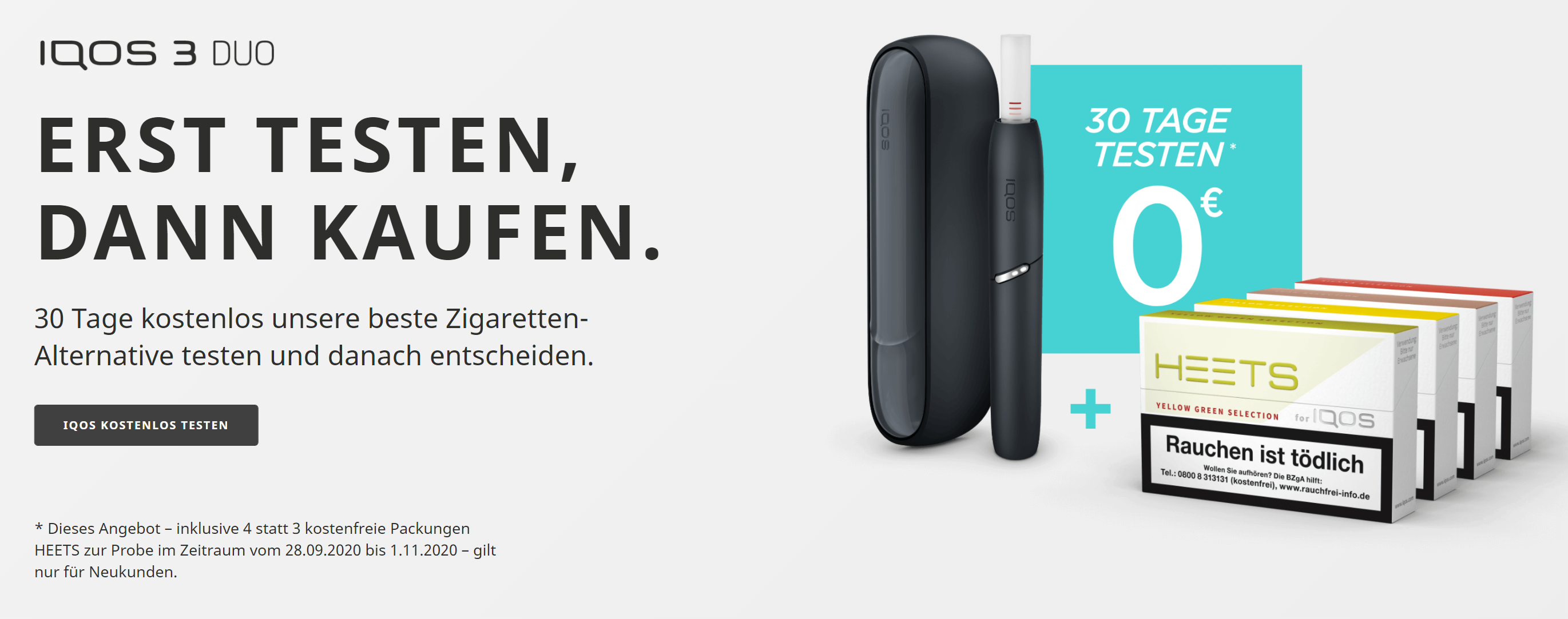 IQOS 3.0 Duo mit 4 Packungen Gratis HEETS kostenlos Probieren