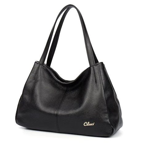 CLUCI Damen Leder Handtasche Umhängetasche Schultertasche Tote Bag Schwarz-b