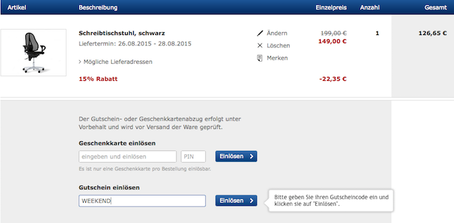 Bis zu 15% Rabatt bei Tchibo – z.B. Topstar Sitness 15 Bürostuhl für 127€