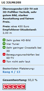 LG 32LM620S für 399€ - 32" TV mit Full-HD, Triple-Tuner, 3D, USB-Recorder und Smart TV