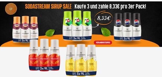 Rabattschlacht 🧋 3er-Pack SodaStream Sirup nur 8€ (statt 19€)