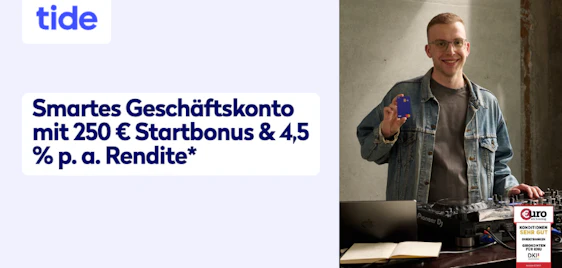 250€ Bonus 🤩 Kostenloses TIDE Geschäftskonto + 4,5% p.a. Tagesgeldzinsen 🏦