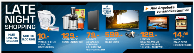 Saturn Late Night Shopping - z.B. 3D Smart-TV Samsung UE40F6640 für 599€ oder Seagate Expension 2,5-Zoll-Festplatte mit 2TB für 79€ *UPDATE*