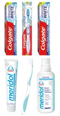 0,80€ Rabatt beim Kauf von 2 Colgate Produkten – 1,50€ Rabatt beim Kauf von 2 meridol/elmex/aronal Produkten