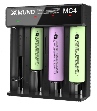 Xmund 3.7V-4.2V USB 4Slots Akkuladegerät mit 3 Modi