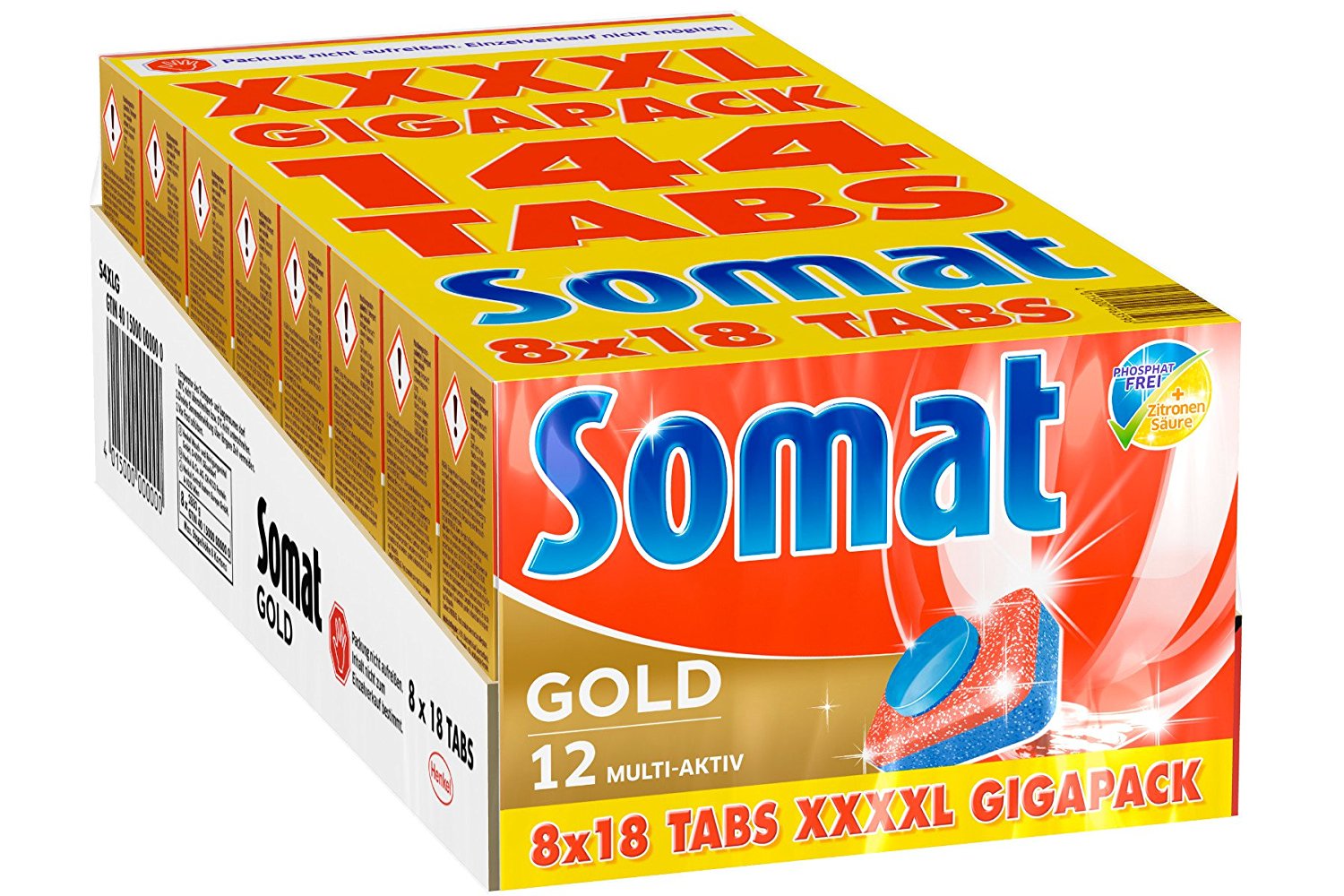 Somat 12 Gold 4XL Gigapack für 18€ - 8 x 18 Tabs, 2.880 kg Paket, 144 Stück