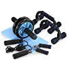 Fitness 5 in 1 Workout Set: Ab-Roller Bauchtrainer, Liegestützgriffe, Springseil, Handtrainer, Knie-Pad