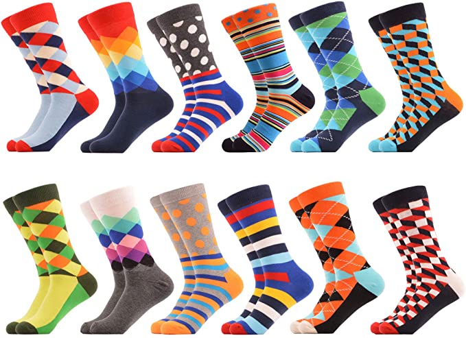 12er Pack WeciBor Herren Bunt Beiläufig Gemusterte Socken 
