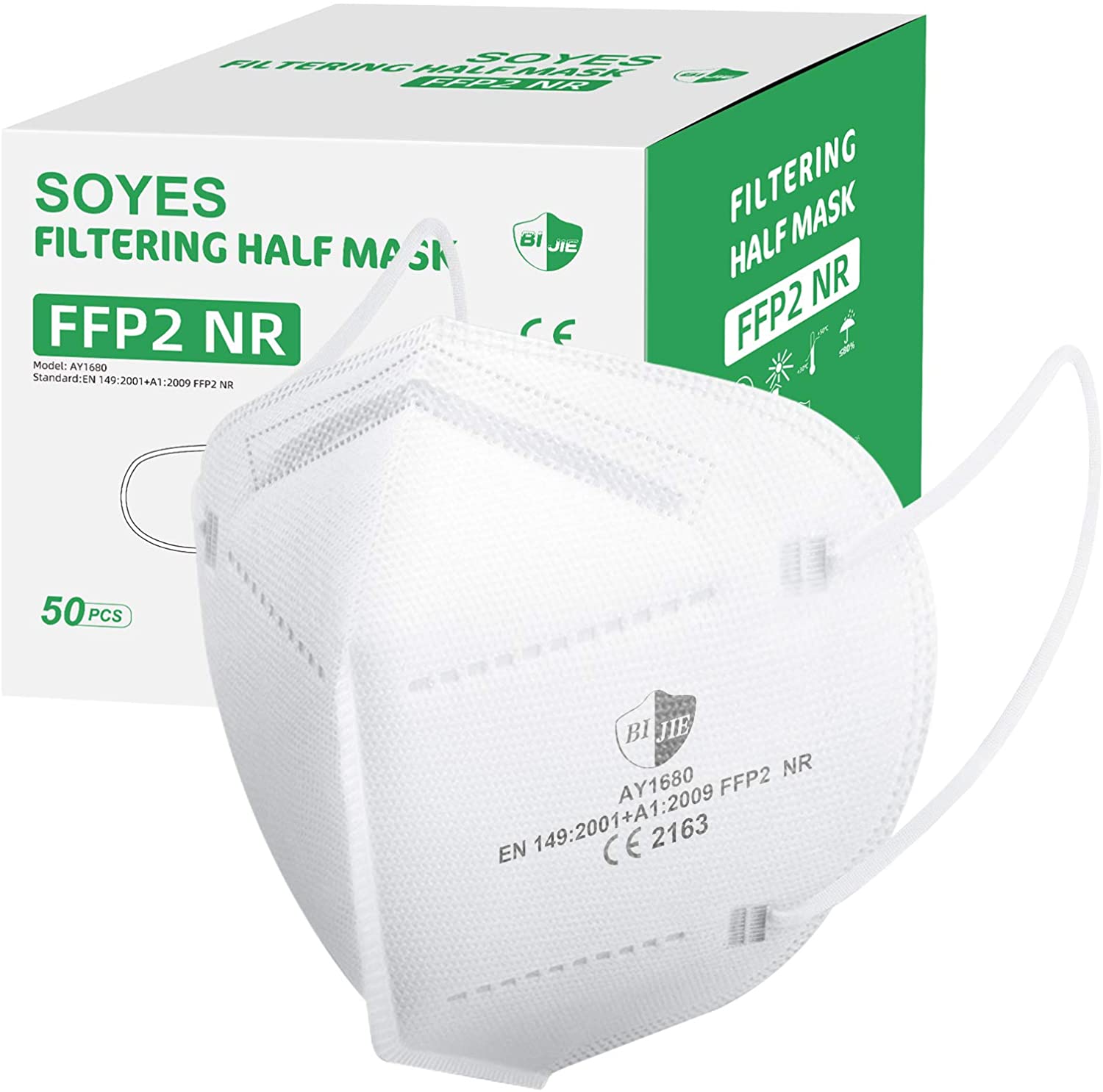 SOYES 50 Stück FFP2 Gesichtmasken 5-lagige Staubschutzmaske