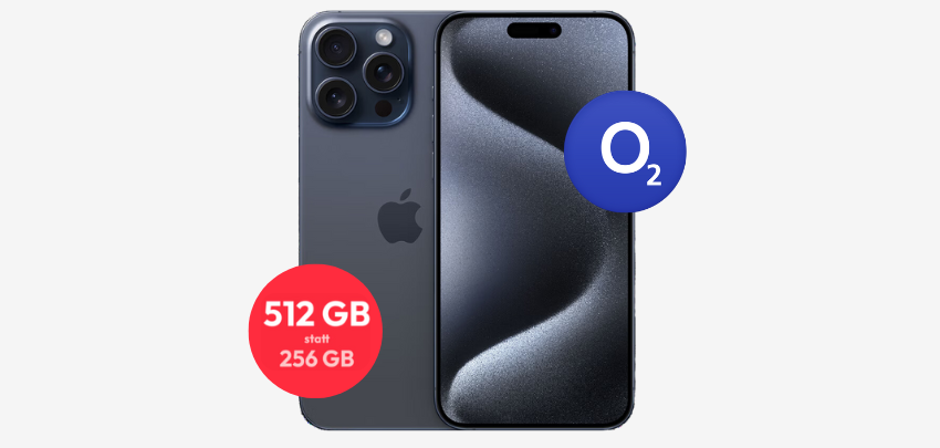 150€ Wechselbonus + doppelter Speicher! 🤩 Apple iPhone 15 Pro Max (512GB) + 140 GB 5G o2-Allnet für 44,99€/Monat