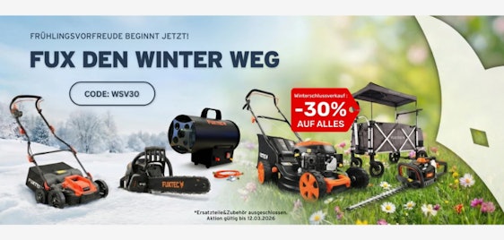Hoch wie nie ⏱️ 30% Fuxtec Gutschein (auch auf Bollerwagen)