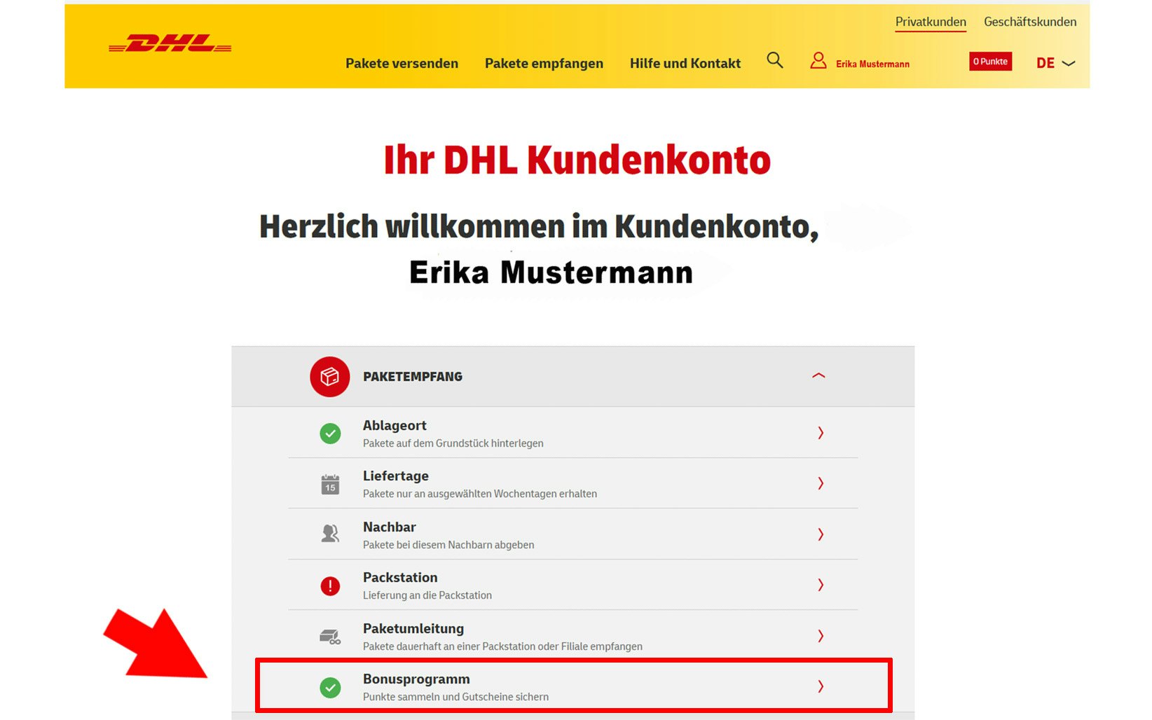 DHL Bonusprogramm aktivieren