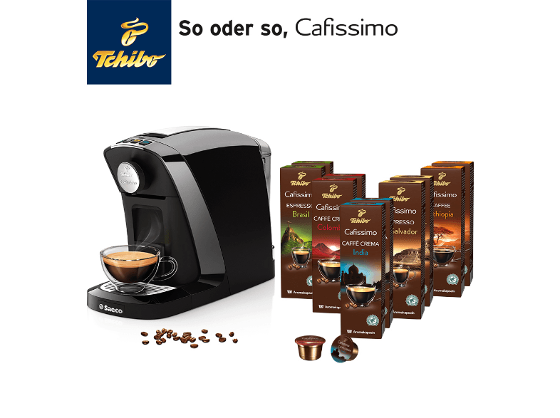 TCHIBO CAFISSIMO Tuttocaffè Nero inkl. 100 Kapseln Kapselmaschine Schwarz für 39,- EUR inkl. Versand