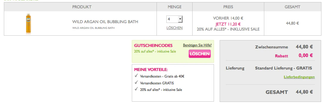 Beispiele Body Shop Warenkorb