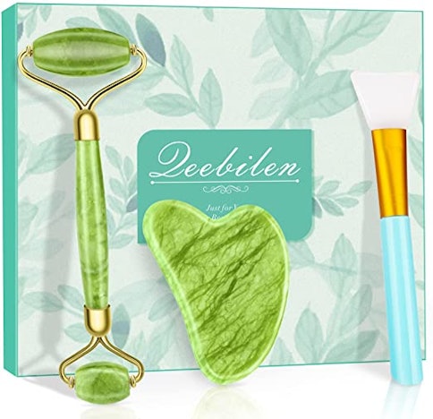 50%off Jade Roller Gesicht Natürliche Gesichtsroller Massagegerät Gua Sha Set