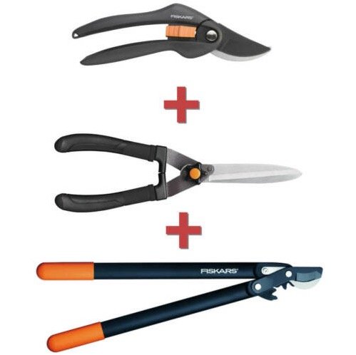 Fiskars Scheren-Set für 50€ - bestehend aus Astschere L74 + Heckenschere HS10 + Rosenschere P26