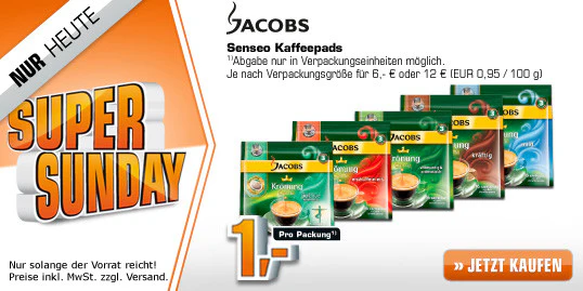 Saturn Super Sunday - Jacobs Kaffee Pads (192 Stück) für 12€