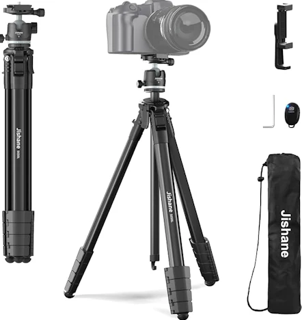 183cm Kamerastativ mit 360° Kugelkopf, Leichtes Aluminium-Reisestativ für Kamera & Handy, Kompaktes Stativ mit Handyhalterung, Bluetooth-Fernauslöser