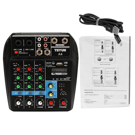 TU04 BT 4 Kanäle Sound Mischpult Rekord 48V Phantom Power Monitor AUX Wege