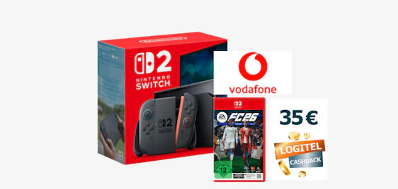 Mit 35€ Cashback zusätzlich 🎮 ⚽ Nintendo Switch 2 & FC26 + 50GB Vodafone-Tarif