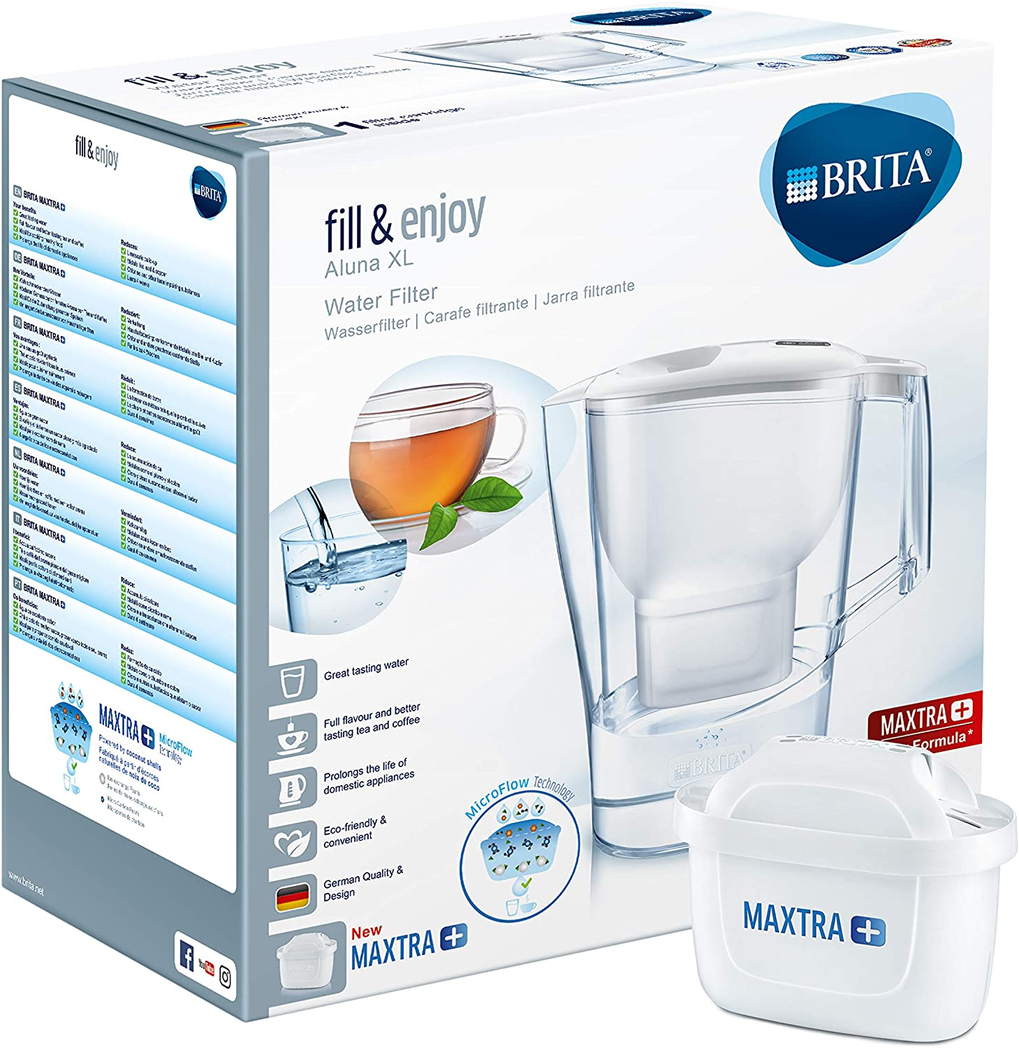 Brita Aluna XL + 1x Maxtra Kartusche für 11€ – Kanne mit 3,5l Füllmenge inkl. Filter in Weiß