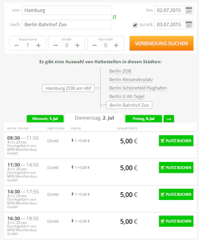 5.555 Tickets bei Flixbus für 5€ auf 5 Strecken - u.a. Berlin - Hamburg