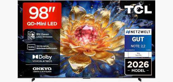 Gigantisches Heimkino-Upgrade! 📺 TCL 98T8D 98" 4K QD-Mini LED TV für nur 1.299€ 🍿