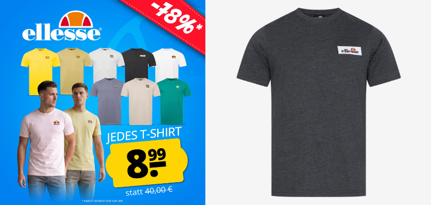 👕 ellesse Applique Patch Logo Herren T-Shirt in für 14€ - in 8 Farben 