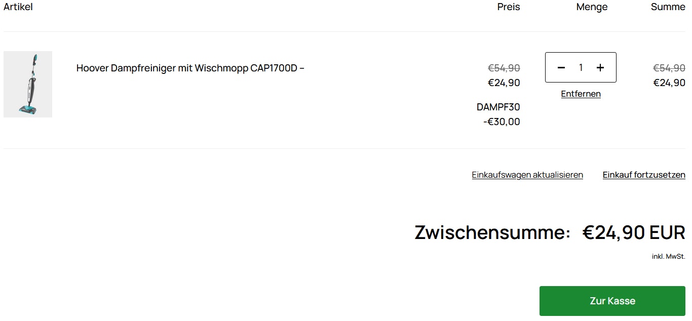 Hoover CAP1700D Dampfreiniger mit Wischmopp Hoover